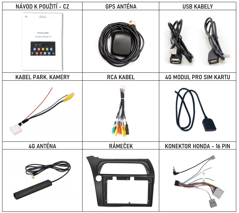CZ Příslušenství pro autorádio Isudar T72 n pro Honda Civic 8G s CarPlay AndroidAuto - evtech.cz